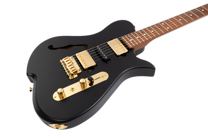 The model exclusive chambered F-Hole body construction offers players a unique richness and warmth tonally. 22 stainless steel jumbo frets and a 25.5" radius pair together for seamless playability.